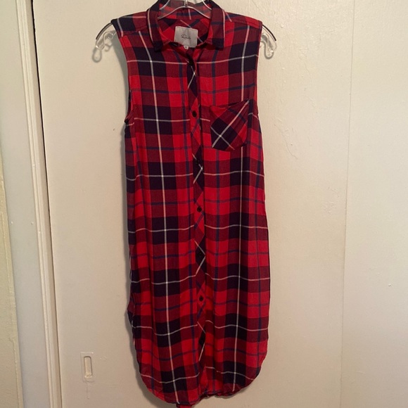 Rails Red Plaid Button Down Sleeveless Shirt Dress - Picture 1 of 7